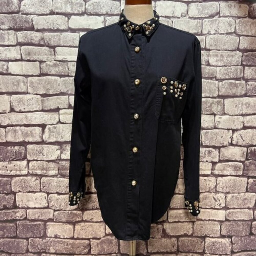 Monique Fashions Vintage Black Long Sleeve Blouse Size 6